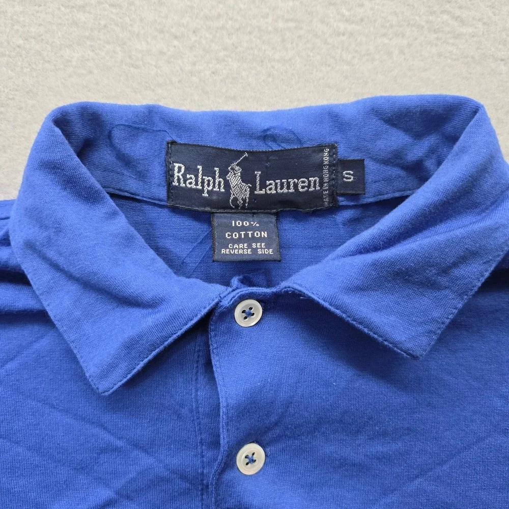 Vintage Ralph‎ Lauren Polo Shirt Mens Small Blue Crest Pocket Jersey Cotton S